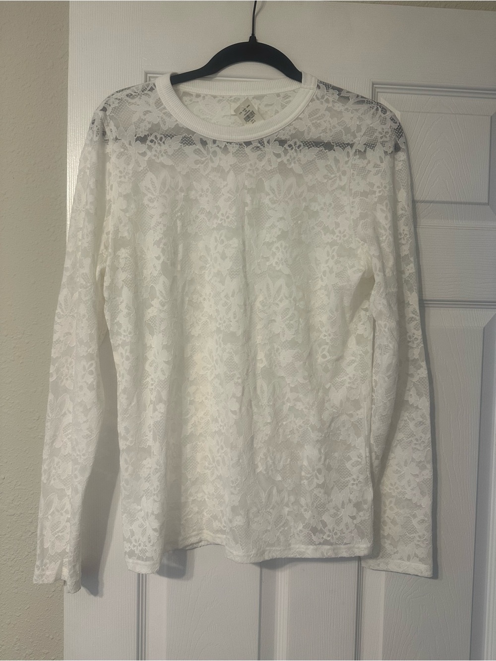 aerie White Sheer Floral Lace Long-Sleeve Top